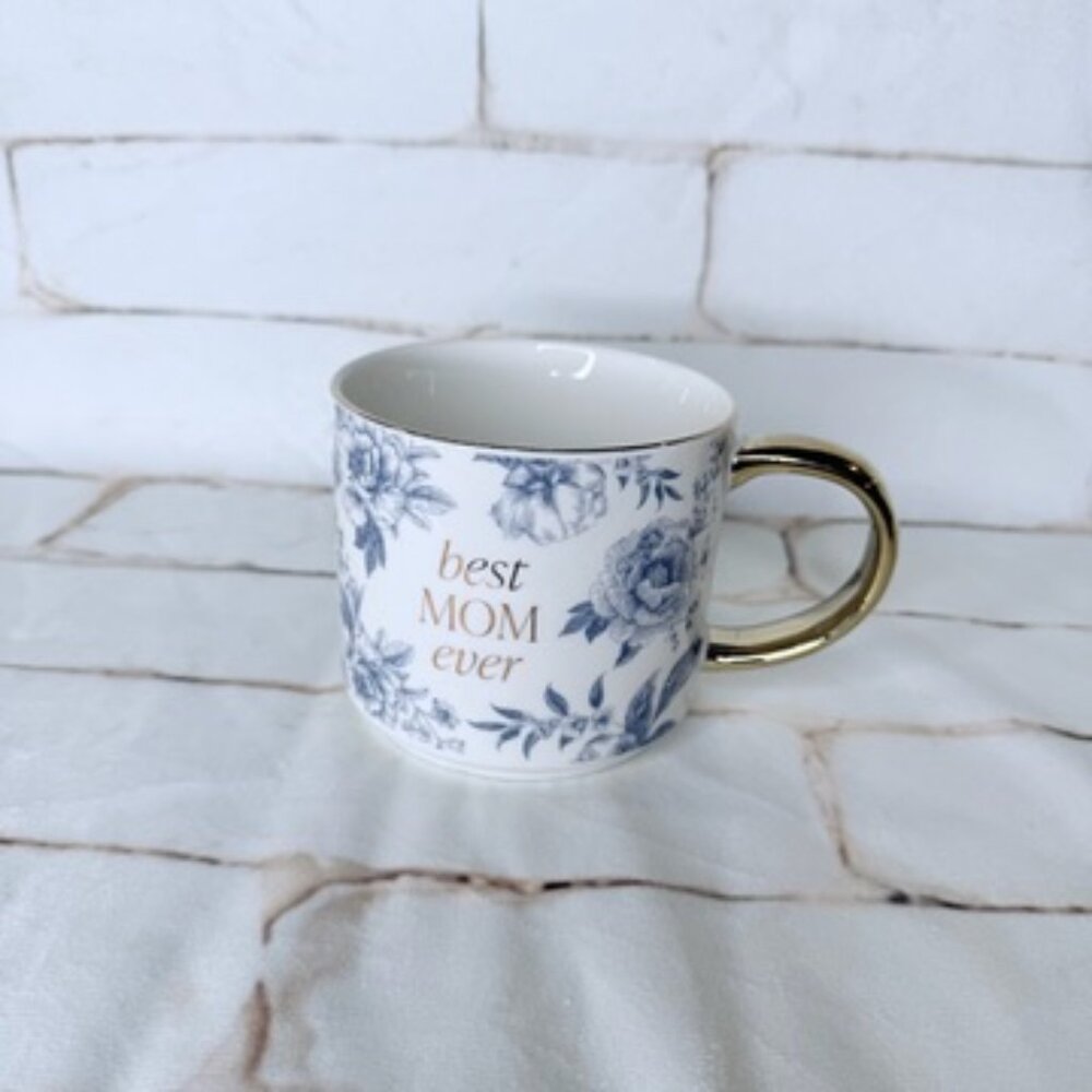 Sweet Water Decor Best Mom Ever Floral Coffee Mug with Gold Handle